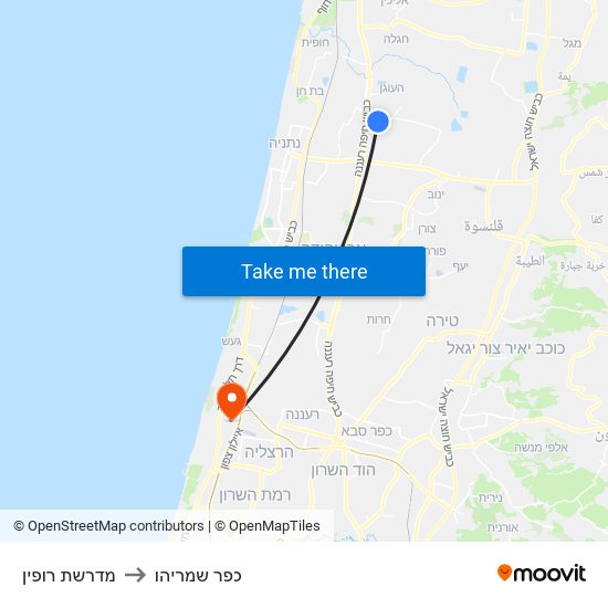 מדרשת רופין to כפר שמריהו map