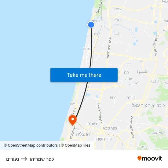 נעורים to כפר שמריהו map