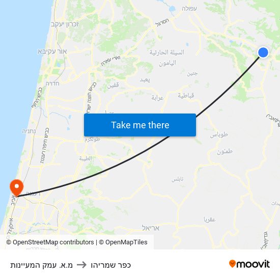 מ.א. עמק המעיינות to כפר שמריהו map