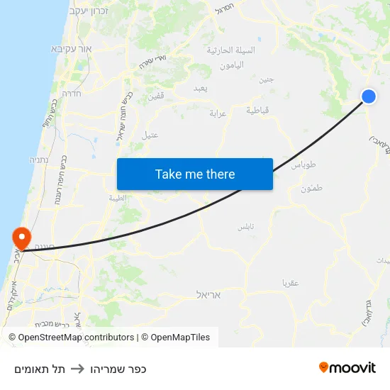תל תאומים to כפר שמריהו map