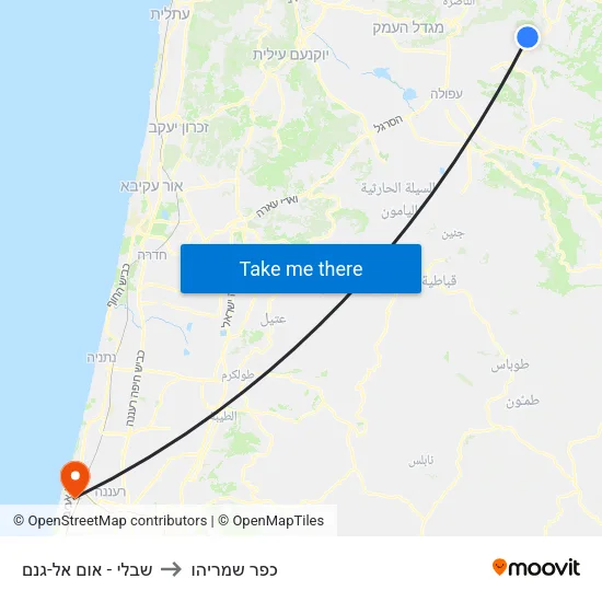 שבלי - אום אל-גנם to כפר שמריהו map