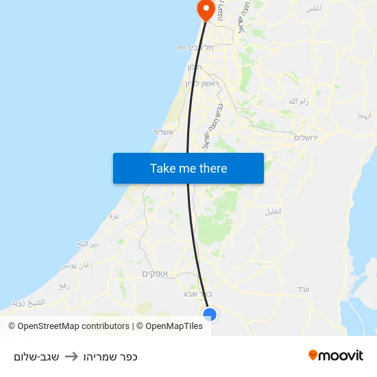 שגב-שלום to כפר שמריהו map