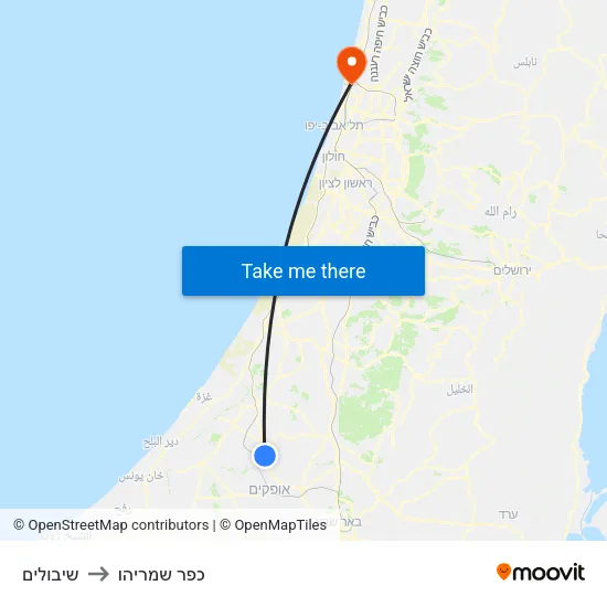 שיבולים to כפר שמריהו map