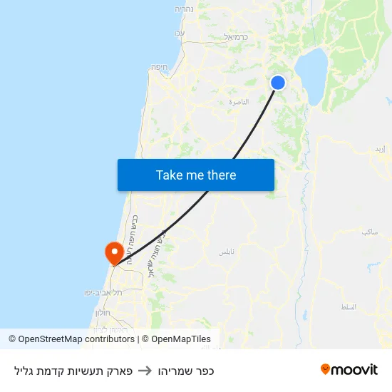 פארק תעשיות קדמת גליל to כפר שמריהו map