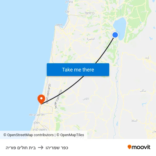 בית חולים פוריה to כפר שמריהו map
