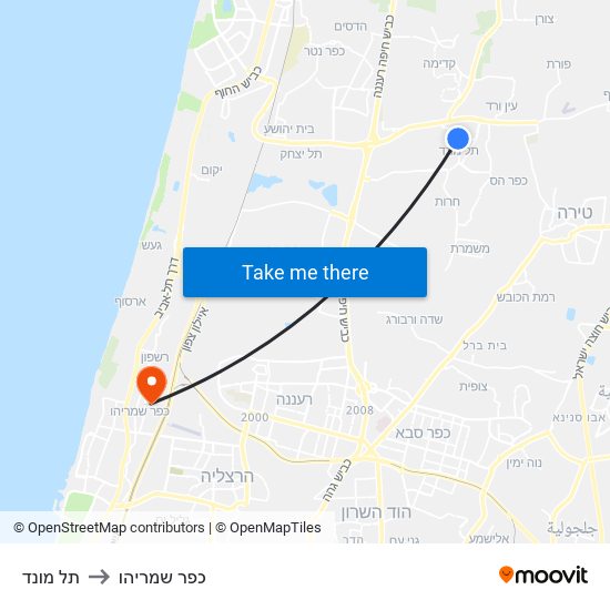 תל מונד to כפר שמריהו map