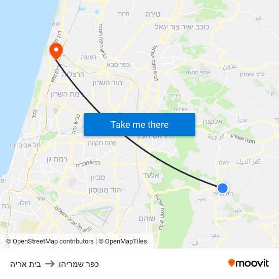 בית אריה to כפר שמריהו map