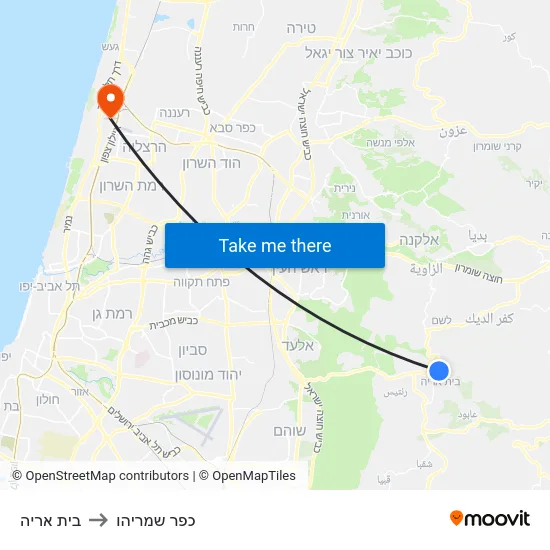 בית אריה to כפר שמריהו map