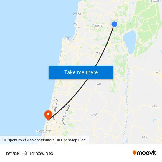 אמירים to כפר שמריהו map