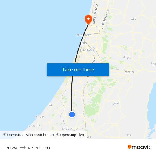 אשבול to כפר שמריהו map