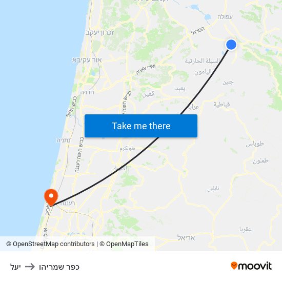 יעל to כפר שמריהו map