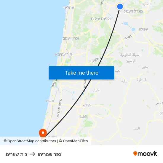 בית שערים to כפר שמריהו map