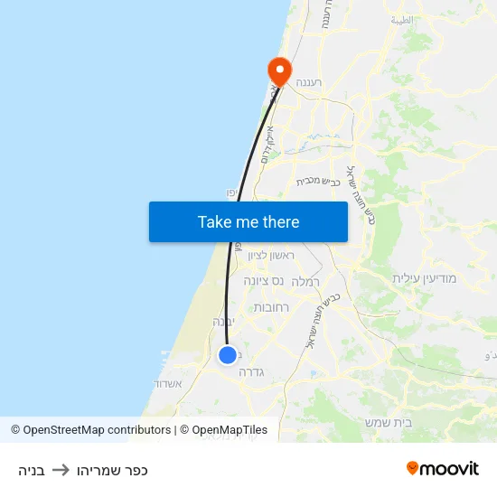 בניה to כפר שמריהו map