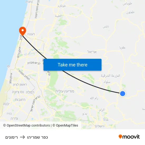 רימונים to כפר שמריהו map