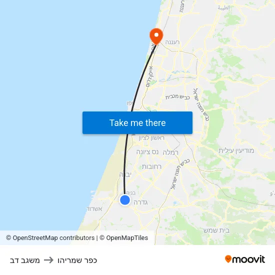 משגב דב to כפר שמריהו map