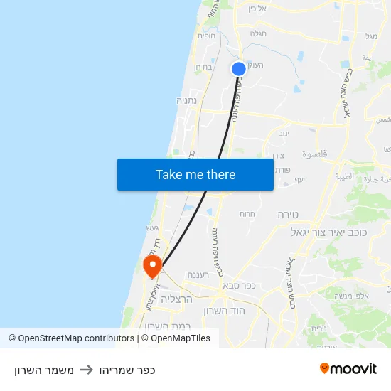 משמר השרון to כפר שמריהו map