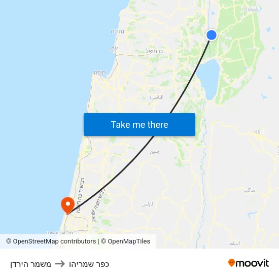 משמר הירדן to כפר שמריהו map