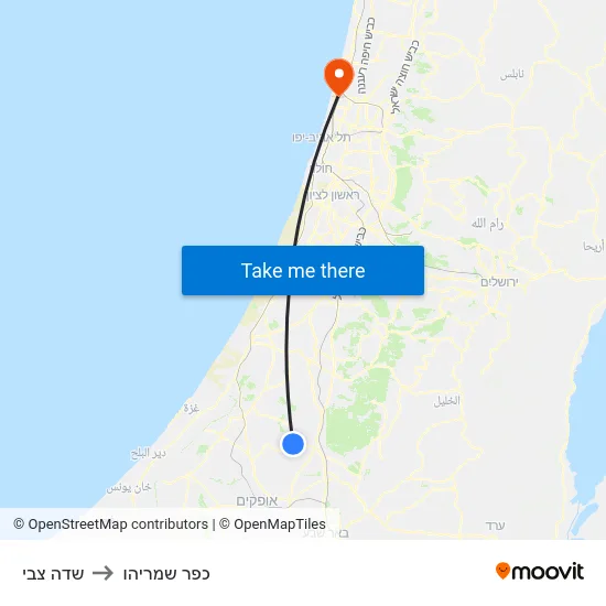 שדה צבי to כפר שמריהו map