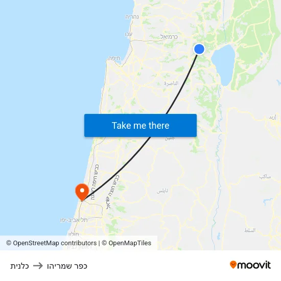 כלנית to כפר שמריהו map