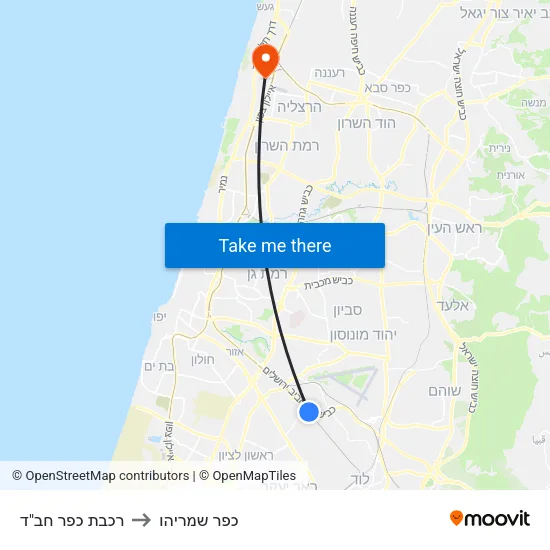 רכבת כפר חב"ד to כפר שמריהו map