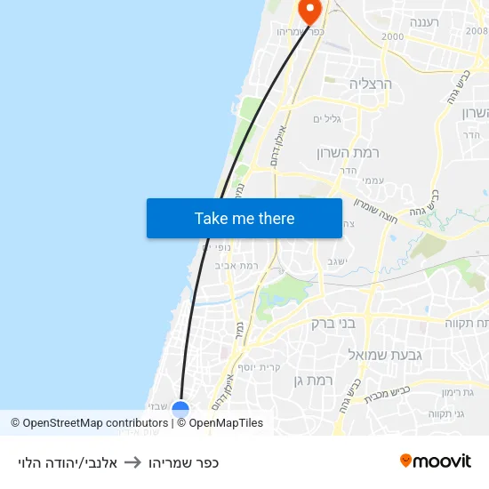 אלנבי/יהודה הלוי to כפר שמריהו map