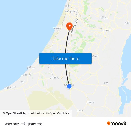 באר שבע to נחל שורק map