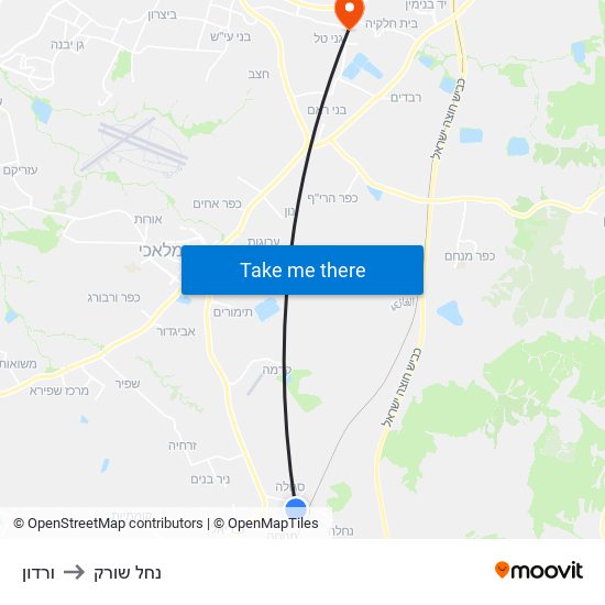 ורדון to נחל שורק map