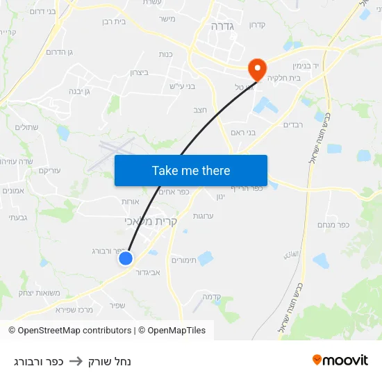 כפר ורבורג to נחל שורק map