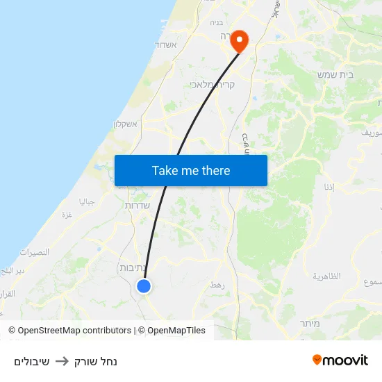 שיבולים to נחל שורק map