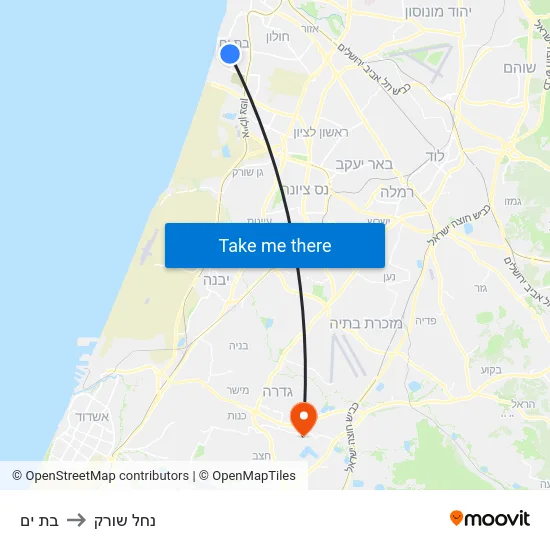בת ים to נחל שורק map