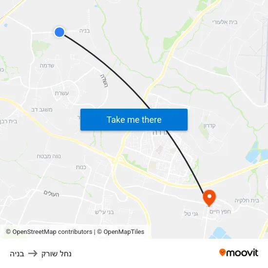 בניה to נחל שורק map