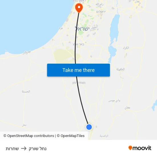 שחרות to נחל שורק map