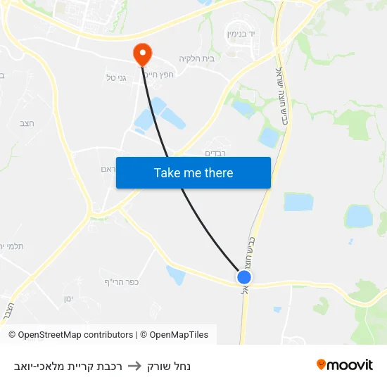 רכבת קריית מלאכי-יואב to נחל שורק map