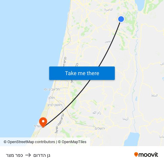 כפר מצר to גן הדרום map