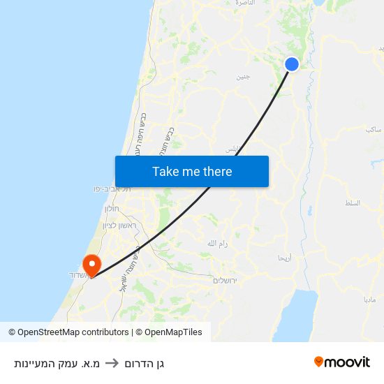 מ.א. עמק המעיינות to גן הדרום map