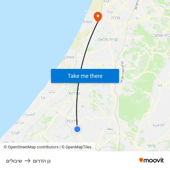 שיבולים to גן הדרום map