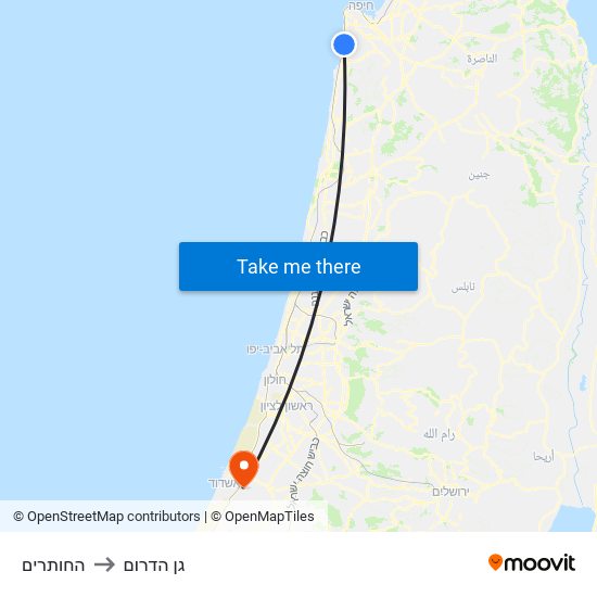 החותרים to גן הדרום map