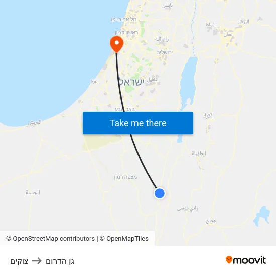צוקים to גן הדרום map