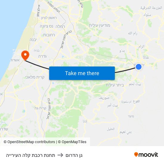 תחנת רכבת קלה העירייה to גן הדרום map