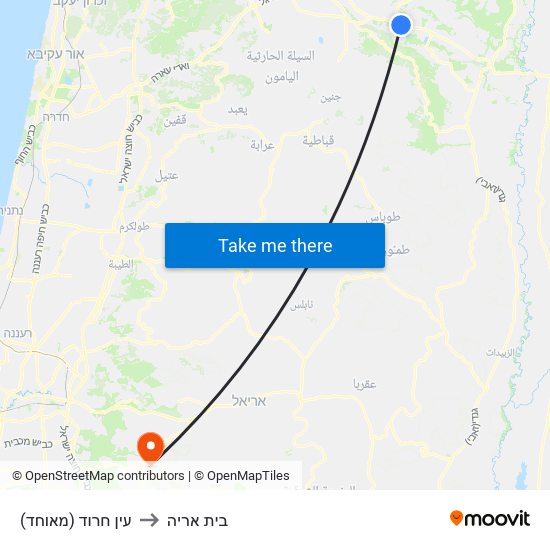 עין חרוד (מאוחד) to בית אריה map