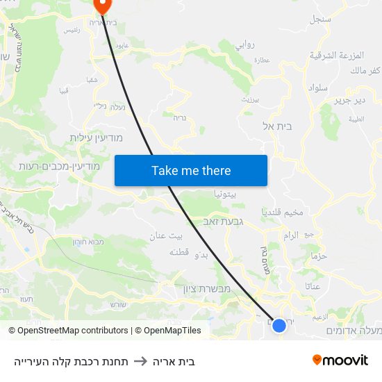 תחנת רכבת קלה העירייה to בית אריה map