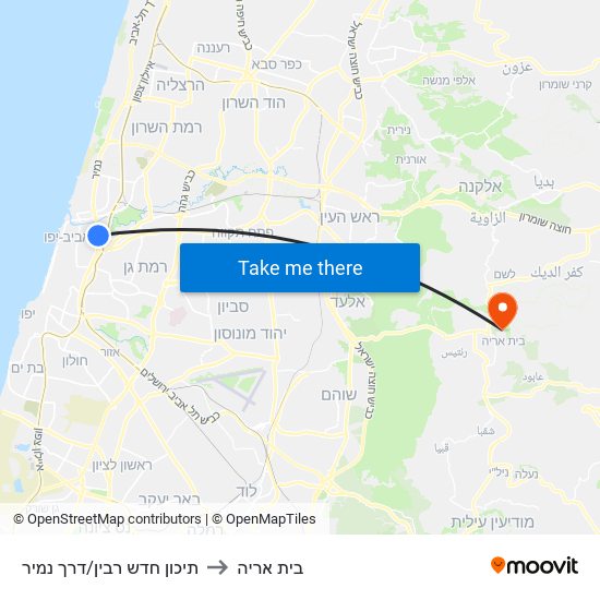 תיכון חדש רבין/דרך נמיר to בית אריה map