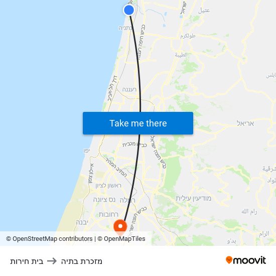 בית חירות to מזכרת בתיה map