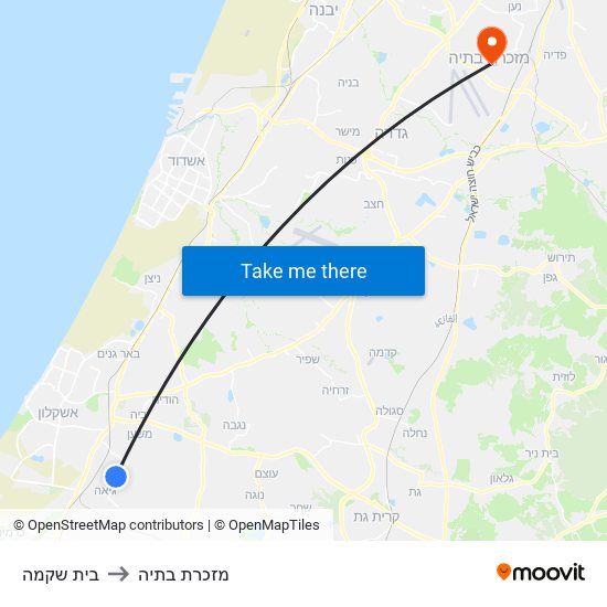 בית שקמה to מזכרת בתיה map