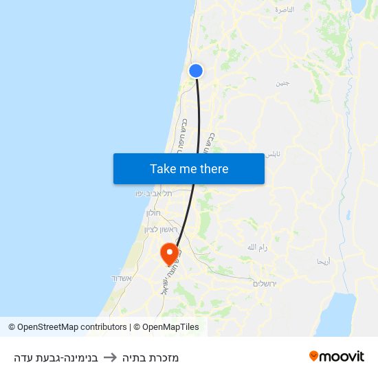 בנימינה-גבעת עדה to מזכרת בתיה map