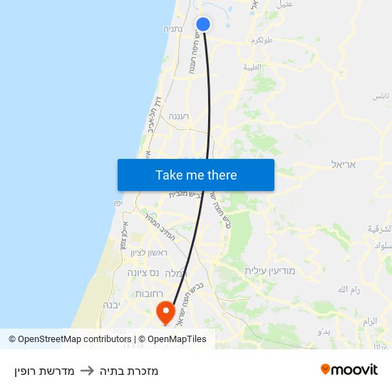 מדרשת רופין to מזכרת בתיה map