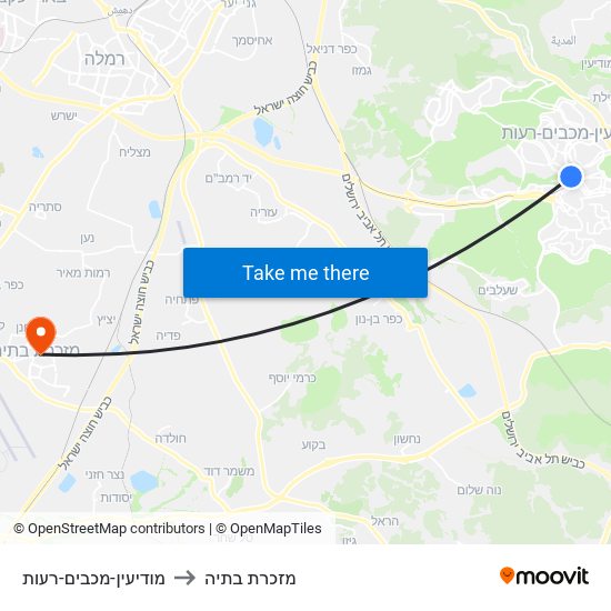 מודיעין-מכבים-רעות to מזכרת בתיה map