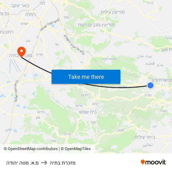 מ.א. מטה יהודה to מזכרת בתיה map