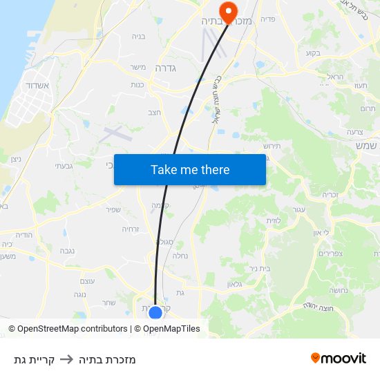 קריית גת to מזכרת בתיה map