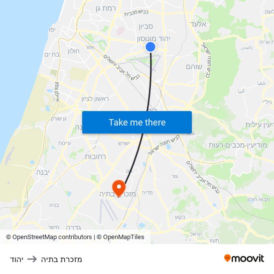 יהוד to מזכרת בתיה map